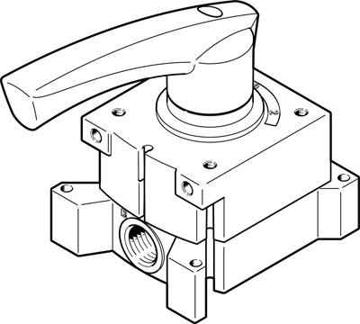 Hand lever valve 4/3-way mid closed, G1/8, lateral connections