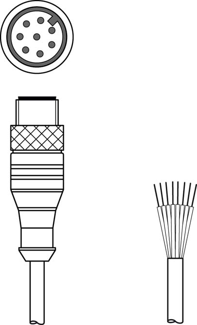 KS S-M12-8A-P1-050 / Connection cable Connection 1: Connector, M12, Axial, Male, A-coded, 8 -pin; Connection 2: Open end; Shielded: Yes; Cable length: