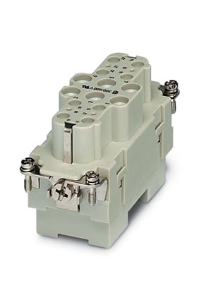 HC-K 6/12-EBUS    HEAVYCON female insert, K6/12 series, with 6 power (axial screw connection) and 12 control contacts (screw connection)