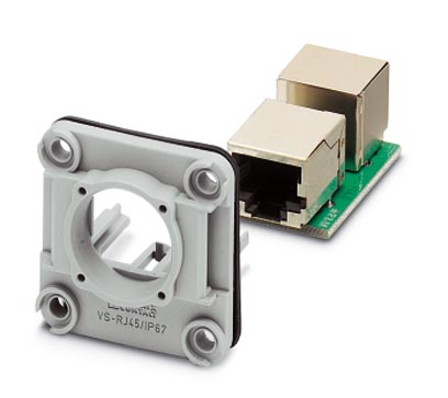 VS-08-A-RJ/MOD-F-IP67-SET-BU    RJ45 panel mounting frame, IP67, with the Freenet system, for round panel cutout, with grommet, without mounting screw