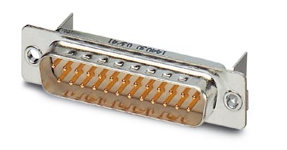 VS-25-ST-DSUB-LH-B    D-SUB contact insert, shell size 3, with 25 signal contacts, contact type pin, for PCB assembly, angled, fixing with a 2.5 mm ho