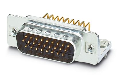 VS-15-ST-DSUB-HD-ER    D-SUB contact insert, shell size 2, with 26 signal contacts, contact type pin, for PCB assembly, angled, fixing with 4-40 UNC t