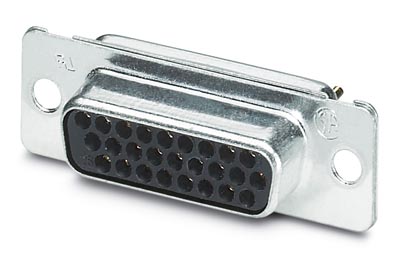 VS-15-BU-DSUB-HD-EG    D-SUB contact insert, shell size 2, with 26 signal contacts, contact type socket, with solder cup, straight, fixing with a 3 mm