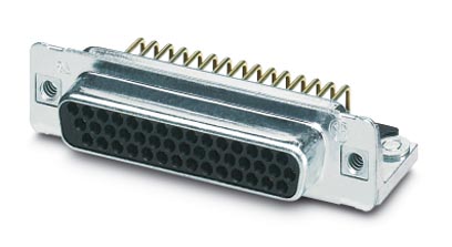 VS-25-BU-DSUB-HD-ER    D-SUB contact insert, shell size 3, with 44 signal contacts, contact type socket, for PCB assembly, angled, fixing with 4-40 UN