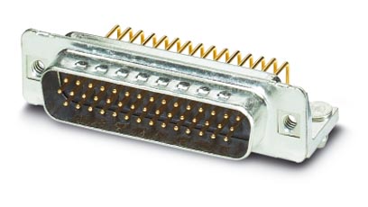 VS-25-ST-DSUB-HD-ER    D-SUB contact insert, shell size 3, with 44 signal contacts, contact type pin, for PCB assembly, angled, fixing with 4-40 UNC t