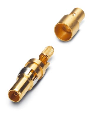 VS-ST-KX-75-RG179/187    Coaxial contact, for D-SUB combination inserts, solder cup, pin, straight, for cable RG 179/187, gold-plated