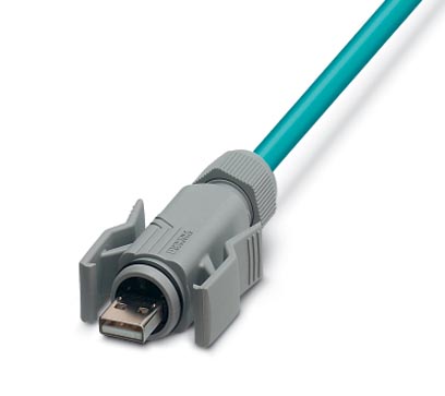 VS-04-2X2X26C7/7-67A/OE/1,0    Assembled USB cable, shielded, color: RAL 5021 (water blue), PUR outer sheath, USB type A/IP67 on open cable end, lengt