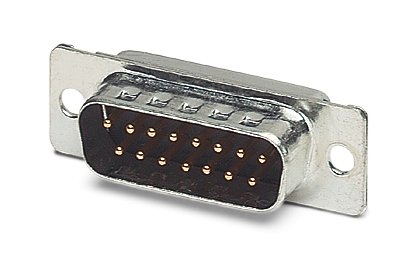 VS-15-ST-DSUB-EG    D-SUB contact insert, shell size 2, with 15 signal contacts, contact type pin, with solder cup, straight, fixing with a 3 mm hole,