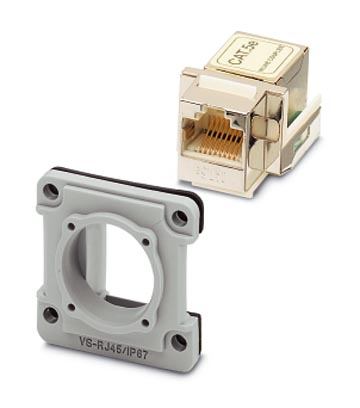 VS-08-A-RJ45/MOD-1-IP67-SET-BU    RJ45 panel mounting frame, IP67, for square panel cutout, with grommet, without mounting screws, with RJ45 socket in