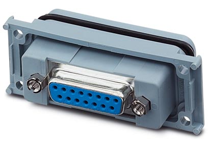 VS-15-A-GC-BU/BU    D-SUB panel mounting frame, shell size 2, with 15 signal contacts, socket, gender changer, shielded, IP67 degree of protection