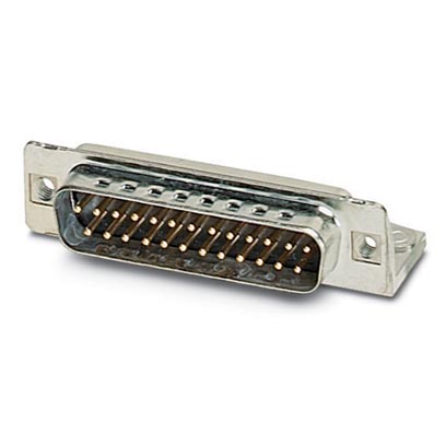 VS-25-ST-DSUB-ER    D-SUB contact insert, shell size 3, with 25 signal contacts, contact type pin, for PCB assembly, angled, fixing with 4-40 UNC thre