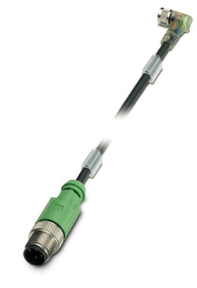 SAC-3P-MS/2,0-170/M 8FR-2L SCO    Sensor/actuator cable, 3-pos., PUR halogen-free, black, straight plug M12 SPEEDCON on angled socket M8 with 2 LEDs,