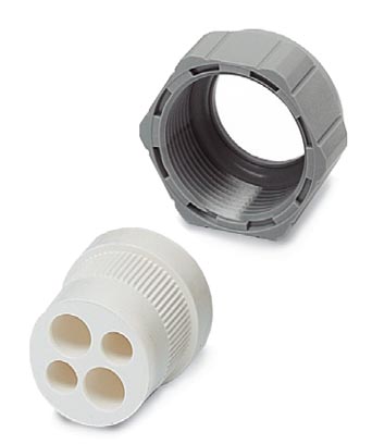 VC-K-KV-PG21 2X6/2X8    Half screw connection Pg21, made of plastic, consisting of rubber seal with several holes and one pressure screw, for cable sc
