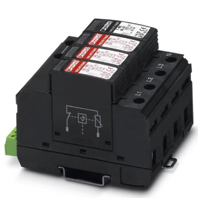 VAL-MS 320/3+1/FM    Surge voltage arrester combination 4-channel, for mounting on NS 35/7.5, with remote indicator contact as PDT, voltage 230 V AC