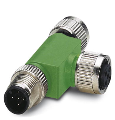 SAC-3P-M12T/2XM12 B PE    T-distributor, from M12 male connector to M12 female connector, 3-pos. + PE, PIN 2 und 4 bridged