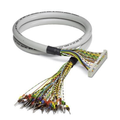 CABLE-FLK50/OE/0,14/ 600    Round cable assembled with a 50-pos. socket strip and an open end. On the open end, the wires are labeled with 1 to 50 and