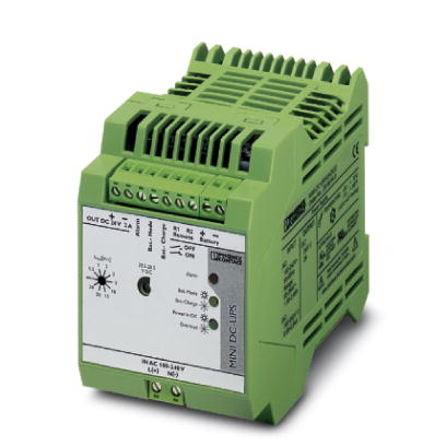 MINI-DC-UPS/24DC/2    Uninterruptible power supply with integrated power supply unit, 2 A, in combination with MINI-BAT/24/DC 0.8 AH or 1.3 AH