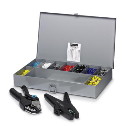 CRIMPSET 6    Assortment box, metal, filled with ferrules acc. to DIN 46228-4: 1990-09, 500 pces. AI 0.25-6 YE, AI 0,34-6 TQ, AI 0.5-8 WH, AI 0.75-8 G