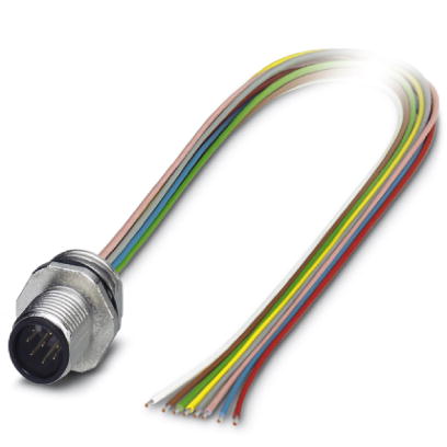SACC-E-M12MS-8CON-PG9/0,5    Sensor/Actuator flush-type plug, 8-pos., M12, A-coded, front/screw mounting with Pg9 thread, with 0.5 m TPE litz wire, 8x