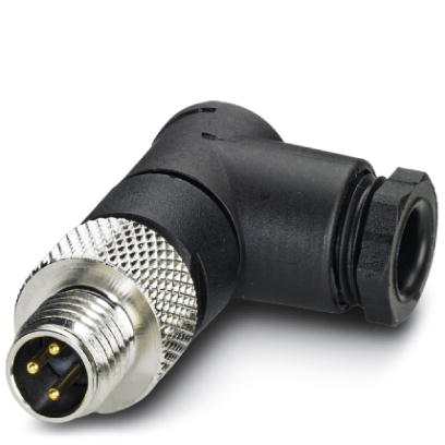 SACC-M 8MR-3CON-M    Sensor/actuator connector, male, angled, 3-pos., M8, solder connection, metal knurl, cable diameter max. 5 mm