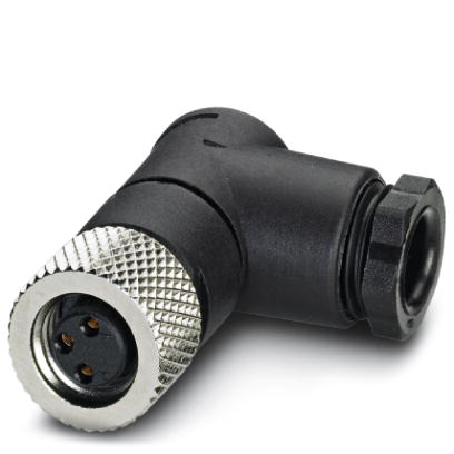 SACC-M 8FR-4CON-M    Sensor/actuator connector, female, angled, 4-pos., M8, solder connection, metal knurl, cable diameter max. 5 mm