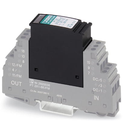 PT 2X1-24AC/FM-ST    Surge protection plug with integrated diagnostic and status indicator on the module and remote indication contact for two signal