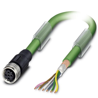 SAC-5P- 5,0-900/M12FSB    Bus system cable, INTERBUS, 5-pos., PUR green halogen-free, shielded, free conductor end B-coded on straight socket M12, len