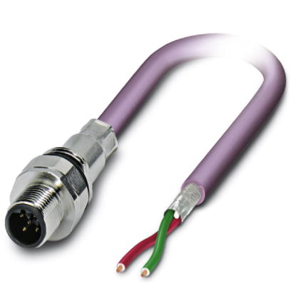 SACCEC-M12MSB-2CON-M16/2,0-910    Bus system flush-type plug, PROFIBUS, 2-pos., M12, shielded, B-coded, front/screw mounting with M16 thread, with 2 m