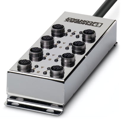 SACB-8/16-L-10,0PVC FB    Sensor/actuator box, high-grade steel, with 8 double-occupied slots, 5-pos., M12 plug connection, with LED, with FDA-complia