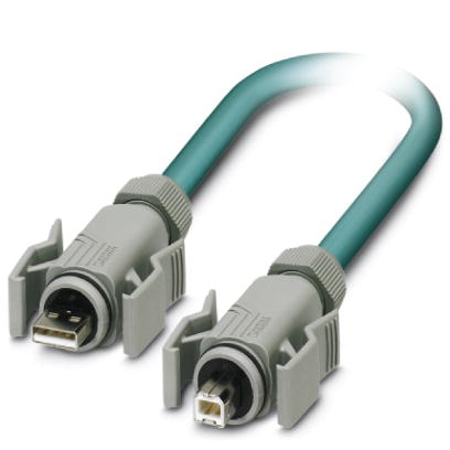 VS-04-2X2X26C7/7-67A/67B/2,0    Assembled USB cable, shielded, color: RAL 5021 (water blue), PUR outer sheath, USB type A/IP67 on USB type B/IP67, len