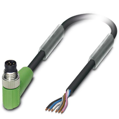 SAC-6P-M 8MR/ 1,5-PUR    Sensor/actuator cable, 6-pos., PUR halogen-free black, angled M8 plug on free conductor end, cable length: 1.5 m