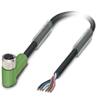 SAC-6P- 1,5-PUR/M 8FR    Sensor/actuator cable, 6-pos., PUR halogen-free black, free conductor end on angled M8 socket, cable length: 1.5 m
