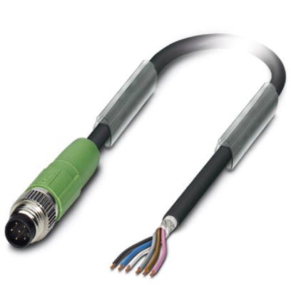 SAC-6P-M 8MS/ 1,5-PUR SH    Sensor/actuator cable, 6-pos., PUR halogen-free black, shielded, straight M8 plug on free conductor end, cable length: 1.5