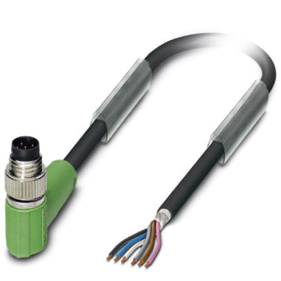 SAC-6P-M 8MR/ 1,5-PUR SH    Sensor/actuator cable, 6-pos., PUR halogen-free black, shielded, angled M8 plug on free conductor end, cable length: 1.5 m
