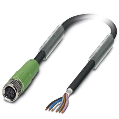SAC-6P- 1,5-PUR/M 8FS SH    Sensor/actuator cable, 6-pos., PUR halogen-free black, shielded, free conductor end on straight M8 socket, cable length: 1