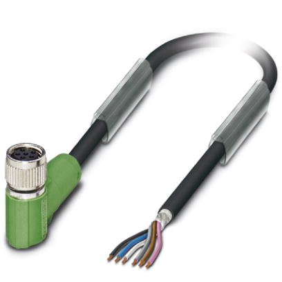SAC-6P- 1,5-PUR/M 8FR SH    Sensor/actuator cable, 6-pos., PUR halogen-free black, shielded, free conductor end on angled M8 socket, cable length: 1.5