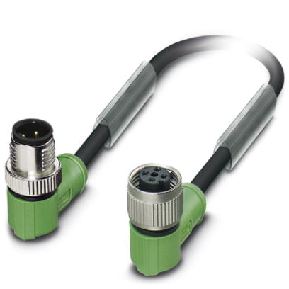 SAC-4P-M12MR/ 2,0-PUR/M12FR    Sensor/actuator cable, 4-pos., PUR halogen-free, black, angled M12 plug on angled M12 socket, cable length: 2 m