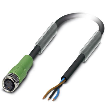 SAC-3P- 2,0-PUR/M 8FS    Sensor/actuator cable, 3-pos., PUR halogen-free black, straight M8 socket, on free conductor end, cable length: 2 m
