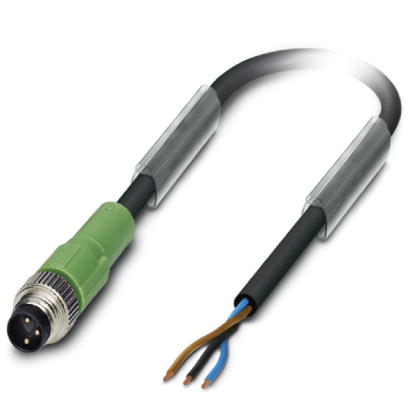 SAC-3P-M 8MS/ 0,5-PUR    Sensor/actuator cable, 3-pos., PUR halogen-free black, straight M8 plug on free cable end, cable length: 0.5 m