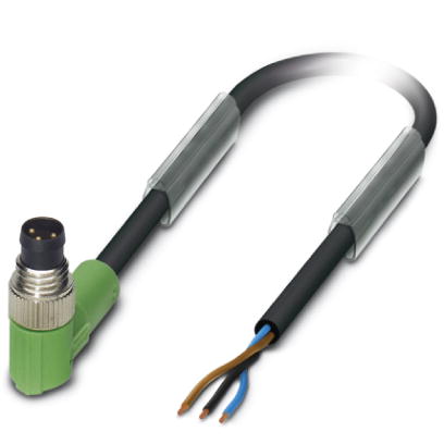 SAC-3P-M 8MR/1,5-PUR    Sensor/actuator cable, 3-pos., PUR halogen-free black, angled M8 plug on free conductor end, cable length: 1.5 m