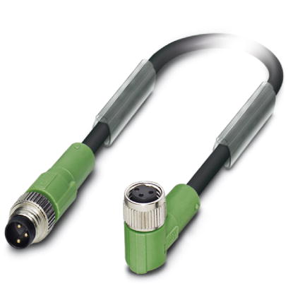 SAC-3P-M 8MS/ 2,0-PUR/M 8FR    Sensor/actuator cable, 3-pos., PUR halogen-free black, straight M8 plug, on angled M8 socket, cable length: 2 m