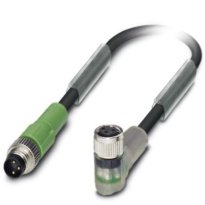 SAC-3P-M 8MS/ 5,0-PUR/M8FR-2L    Sensor/actuator cable, 3-pos., PUR halogen-free black, straight M8 plug on angled M12 socket, with two LEDs, cable le