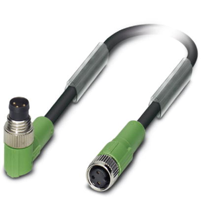 SAC-3P-M 8MR/ 2,0-PVC/4P-M 8FS    Sensor/actuator cable, 3-pos., PUC black, angled M8 plug, on straight M8 socket, 4-pos., cable length: 2 m