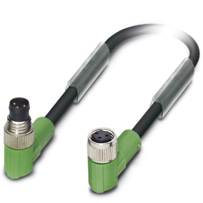 SAC-3P-M 8MR/ 3,0-PUR/M 8FR    Sensor/actuator cable, 3-pos., PUR halogen-free black, angled M8 plug, on angled M8 socket, cable length: 3 m