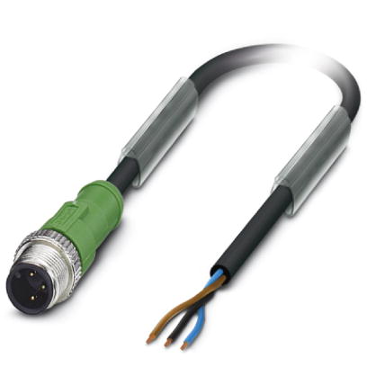 SAC-3P-M12MS/1,5-PUR    Sensor/actuator cable, 3-pos., PUR halogen-free black, straight M12 plug on free conductor end, cable length: 1.5 m