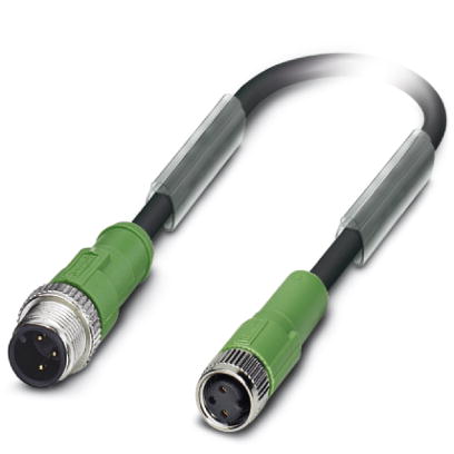 SAC-3P-M12MS/5,0-PUR/M 8FS    Sensor/actuator cable, 3-pos., PUR halogen-free, black, straight plug M12 on straight socket M8, cable length: 5 m
