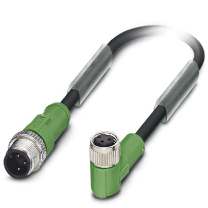 SAC-3P-M12MS/ 0,6-170/M 8FR    Sensor/actuator cable, 3-pos., PUR halogen-free black, straight M12 connector, on angled M8 socket, cable length: 0.6 m