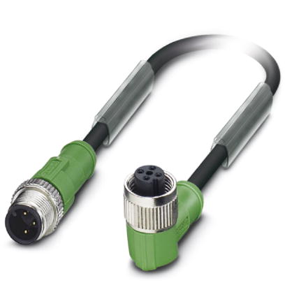 SAC-3P-M12MS/ 0,3-PUR/M12FR B    Sensor/actuator cable, 3-pos., PUR halogen-free black, straight M12 plug, on angled M12 socket, PIN 2+4 bridged, cabl