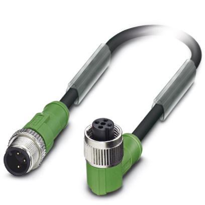 SAC-3P-M12MS/ 0,3-PUR/M12FR    Sensor/actuator cable, 3-pos., PUR halogen-free black, straight M12 plug, on angled M12 socket, cable length: 0.3 m