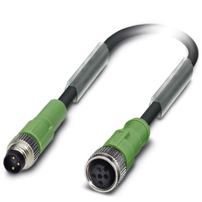 SAC-3P-M 8MS/10,0-PUR/M12FS    Sensor/actuator cable, 3-pos., PUR halogen-free, black, straight M8 plug on straight M12 socket, cable length: 10 m